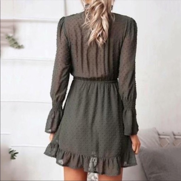 Mira Mock Neck Olive Tiered Mini Dress - Picture 5 of 6